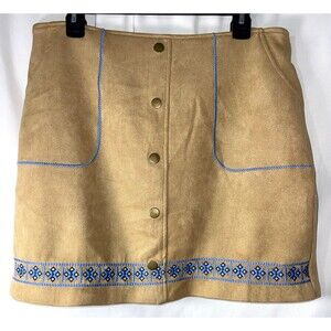 Joy Joy Faux Suede Skirt Tan with Southwest Accents Women’s Size Large